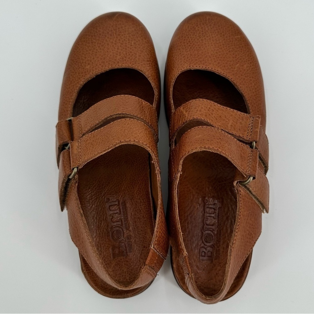 BORN Handcrafted Leather Brown Comfort Double Strap Loafers Mules Size 9M - Picture 8 of 16